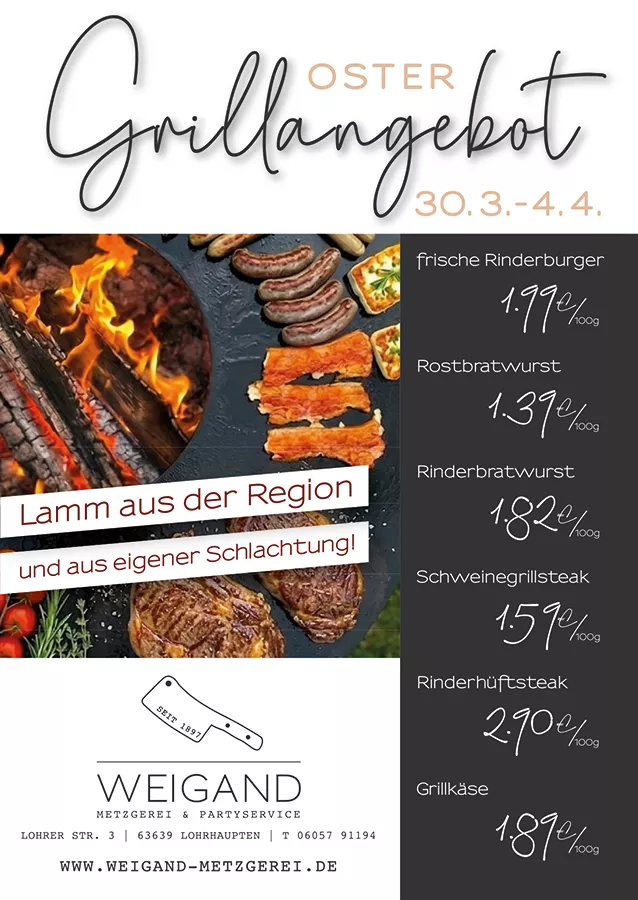 Metzgerei Weigand - Grillangebote zu Ostern